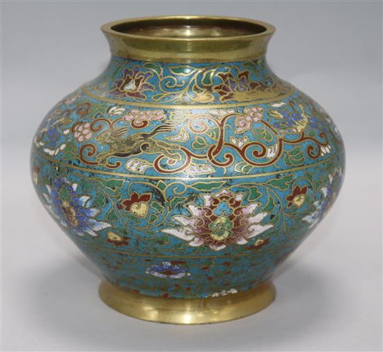 A Japanese champleve enamel vase 18.5cm.